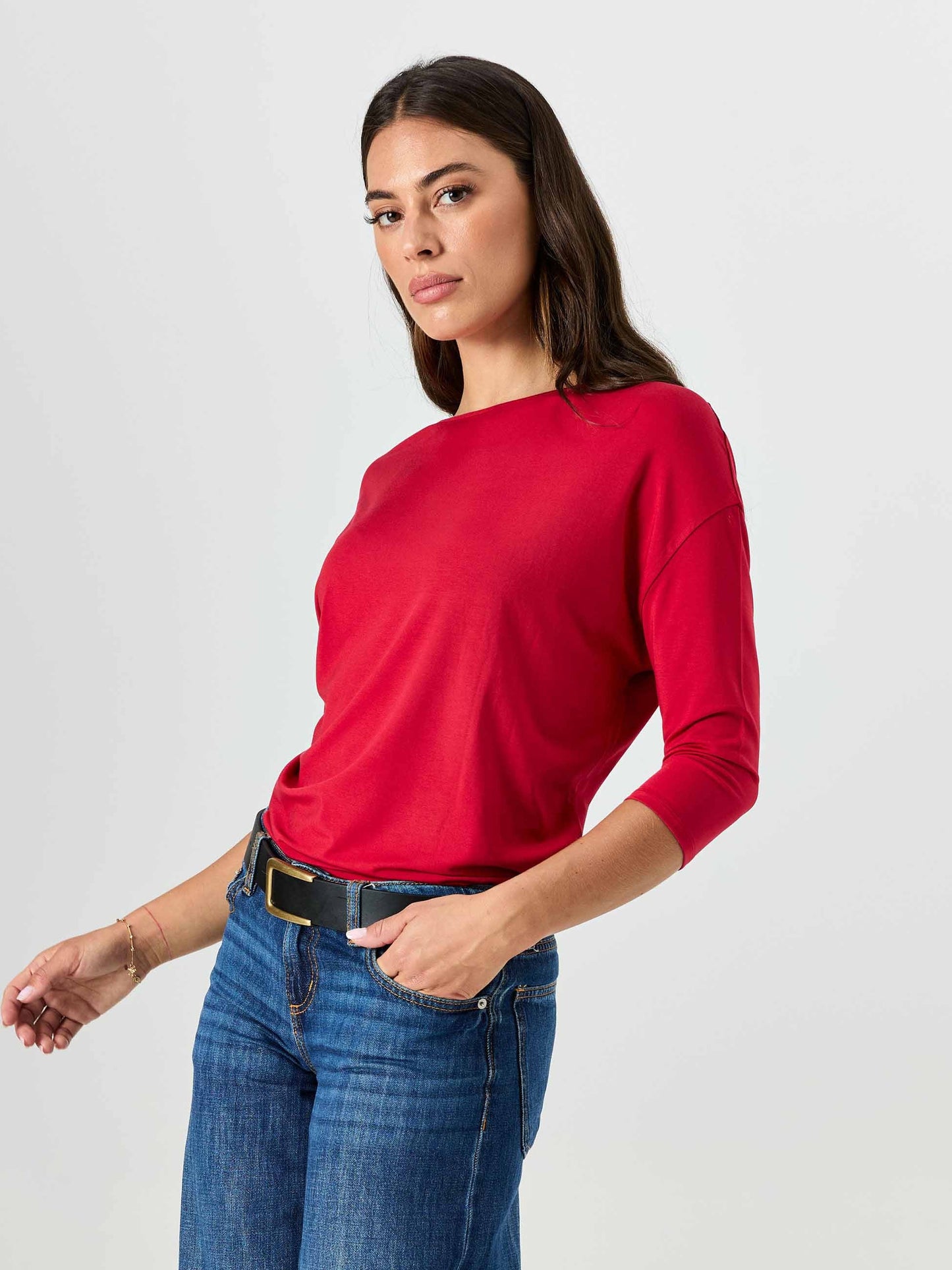 Modal Luxe Layer Tee 3/4 Sleeve - Cherry