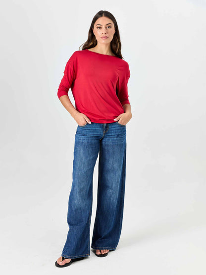 Modal Luxe Layer Tee 3/4 Sleeve - Cherry