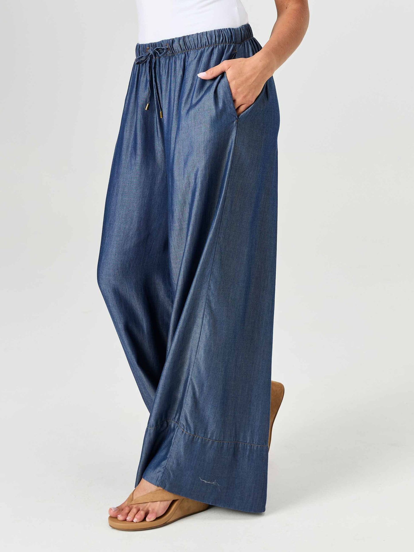 Denim Tencel Palazzo Pant - Dark Denim