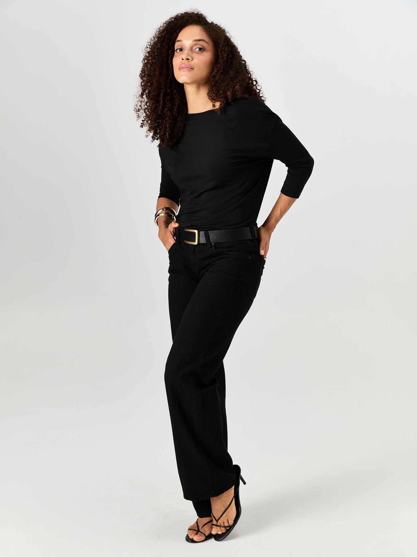 Modal Luxe Layer Tee 3/4 Sleeve - Black