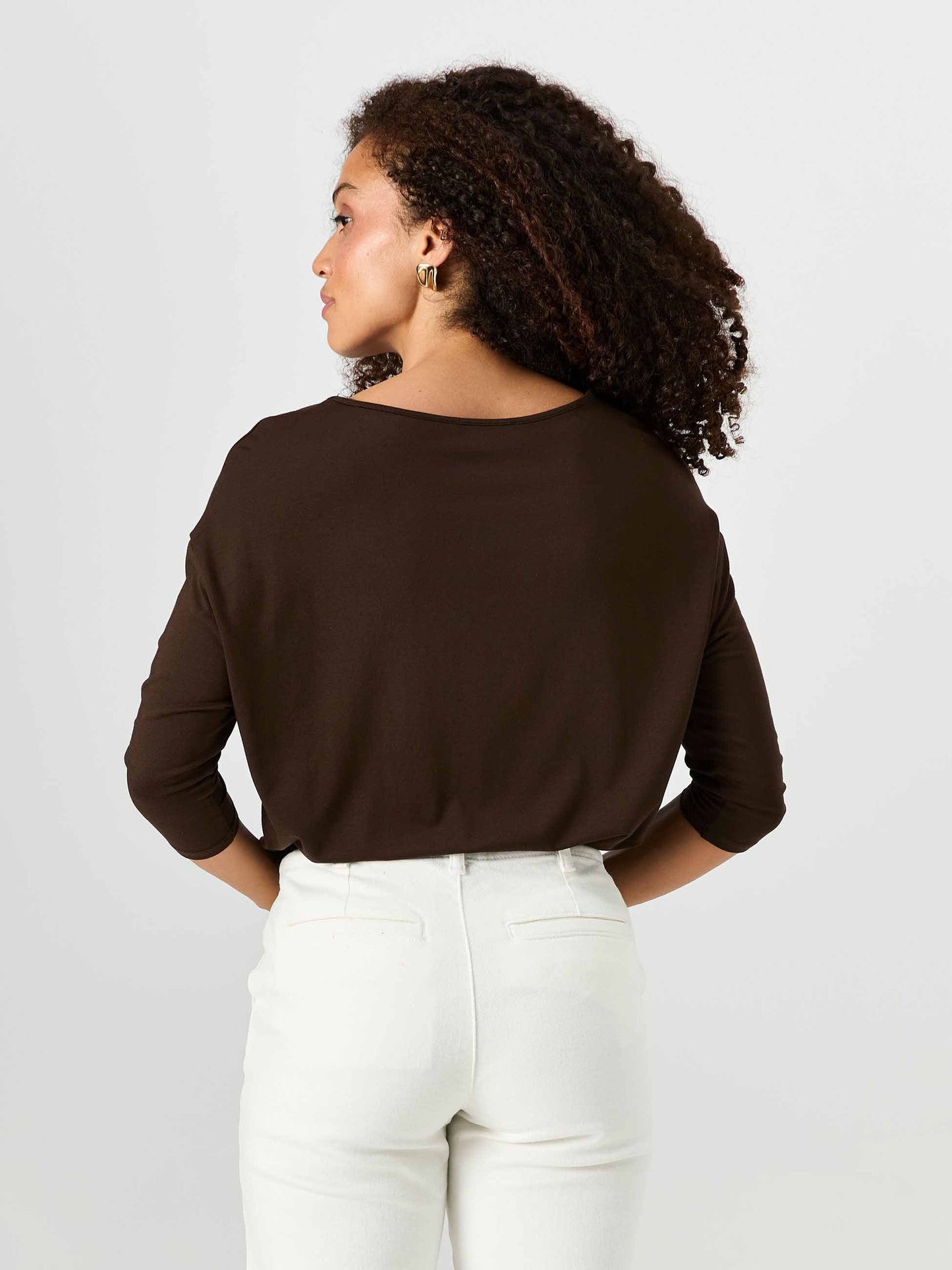 Modal Luxe Layer Tee 3/4 Sleeve - Coffee Bean