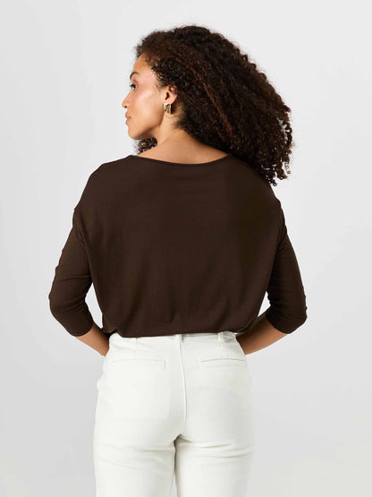 Modal Luxe Layer Tee 3/4 Sleeve - Coffee Bean