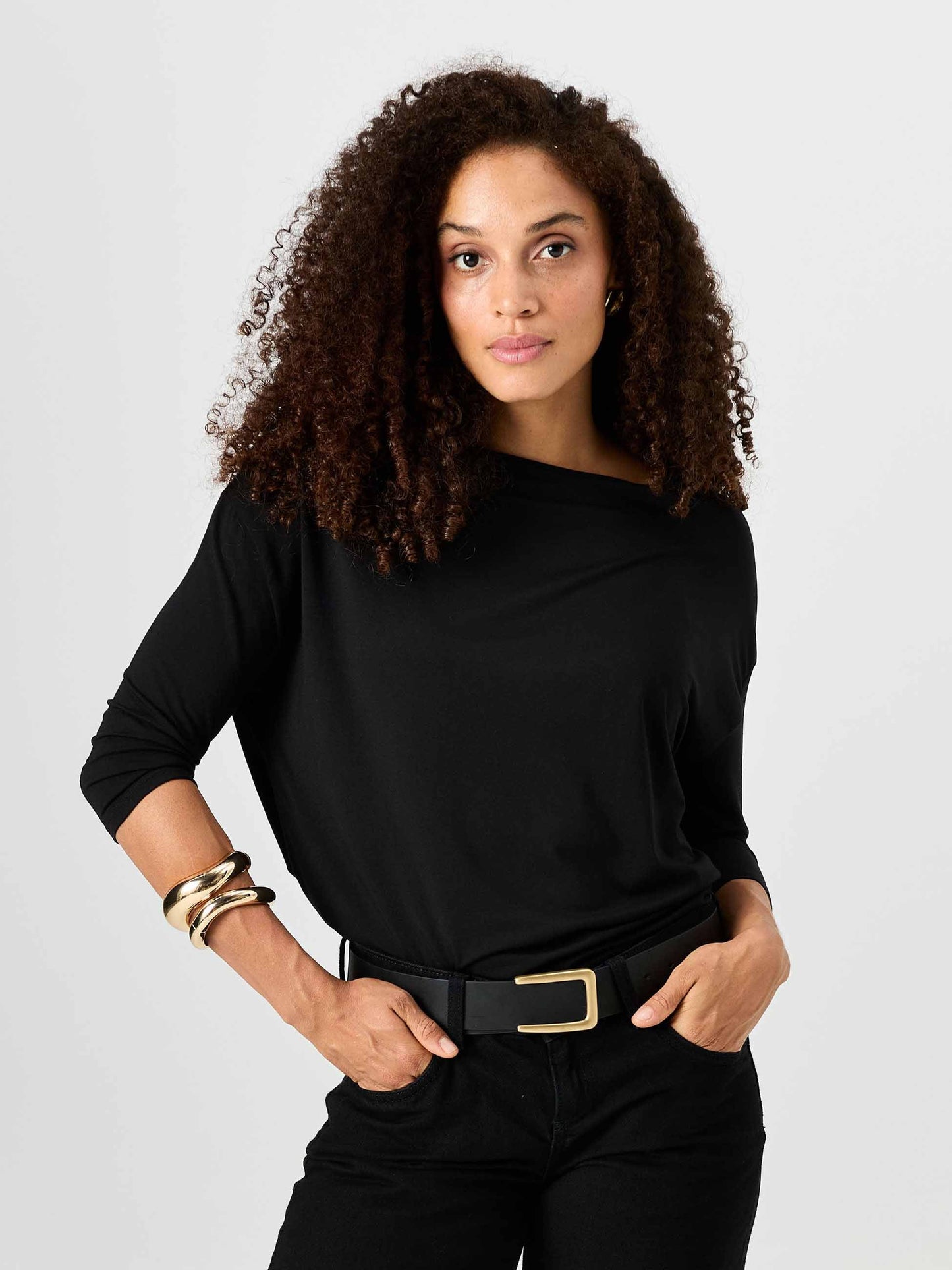 Modal Luxe Layer Tee 3/4 Sleeve - Black
