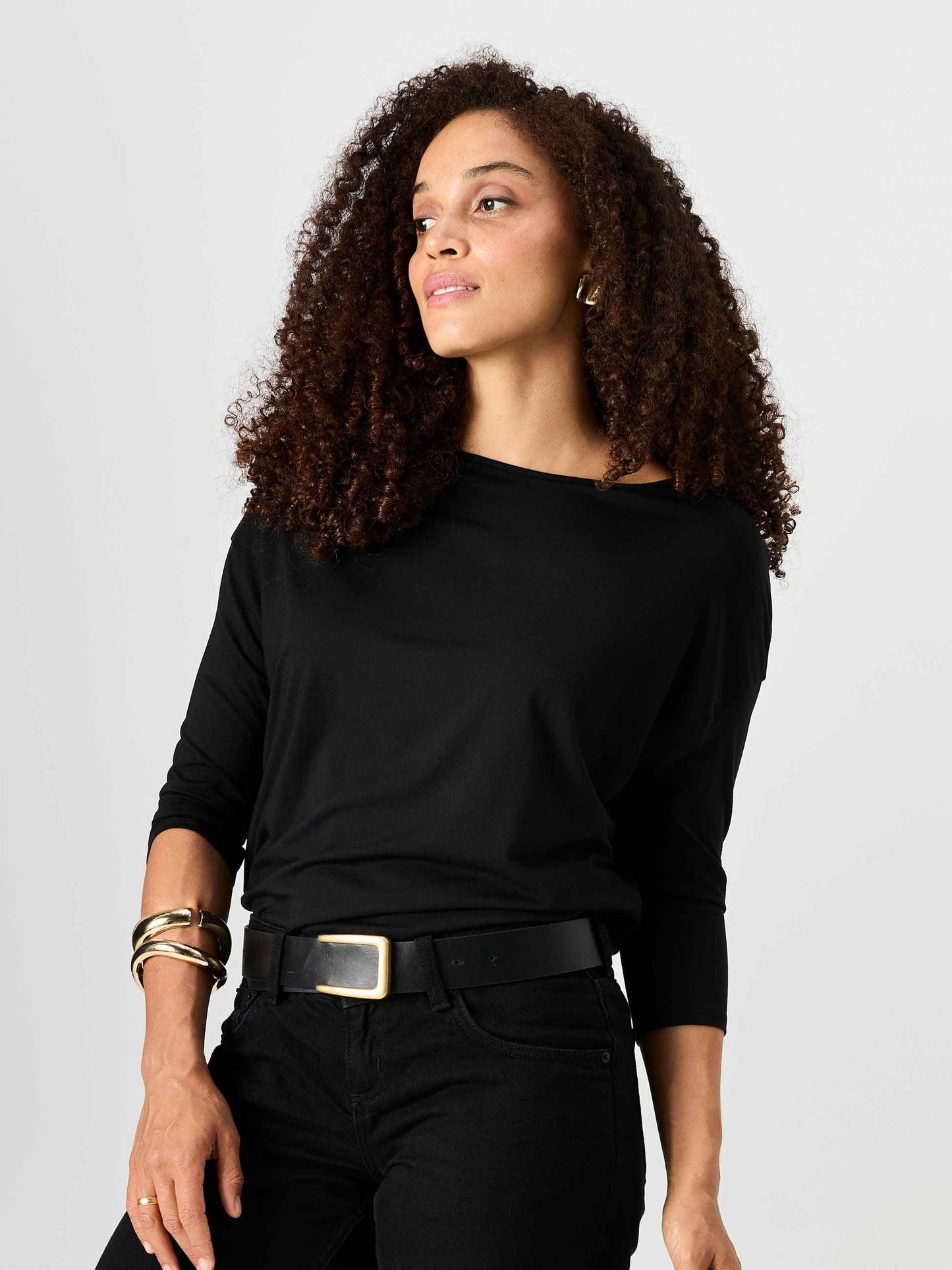 Modal Luxe Layer Tee 3/4 Sleeve - Black