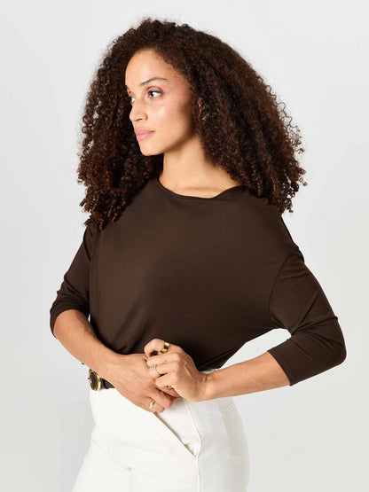 Modal Luxe Layer Tee 3/4 Sleeve - Coffee Bean
