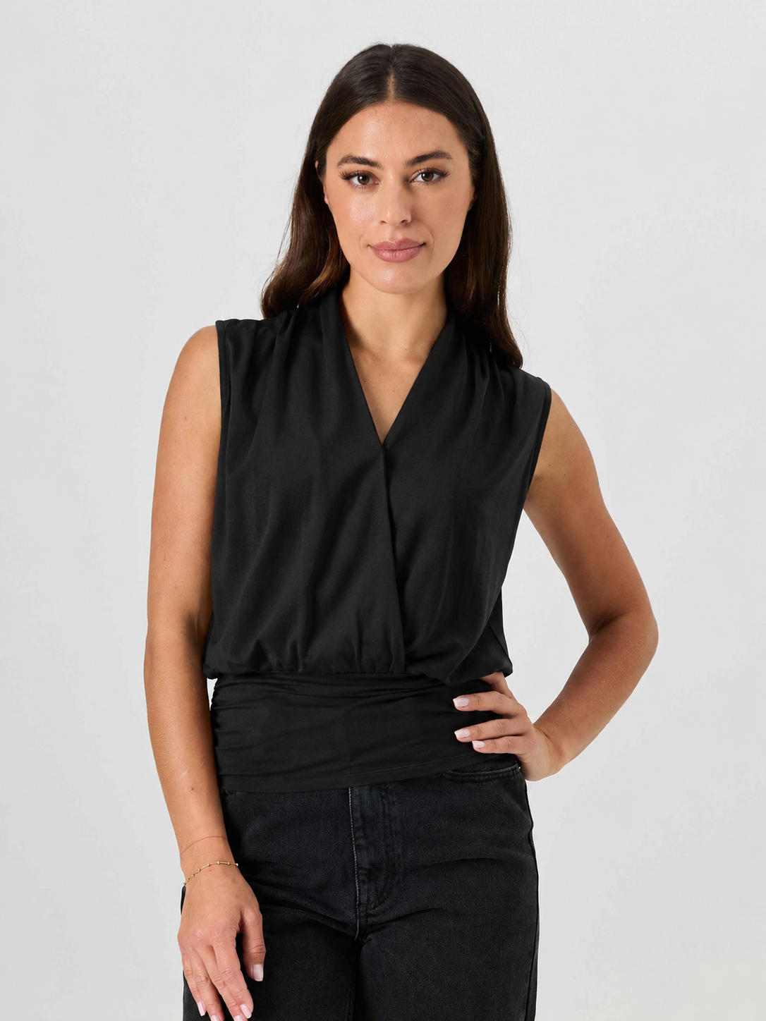 Shawl Collar Top  Black