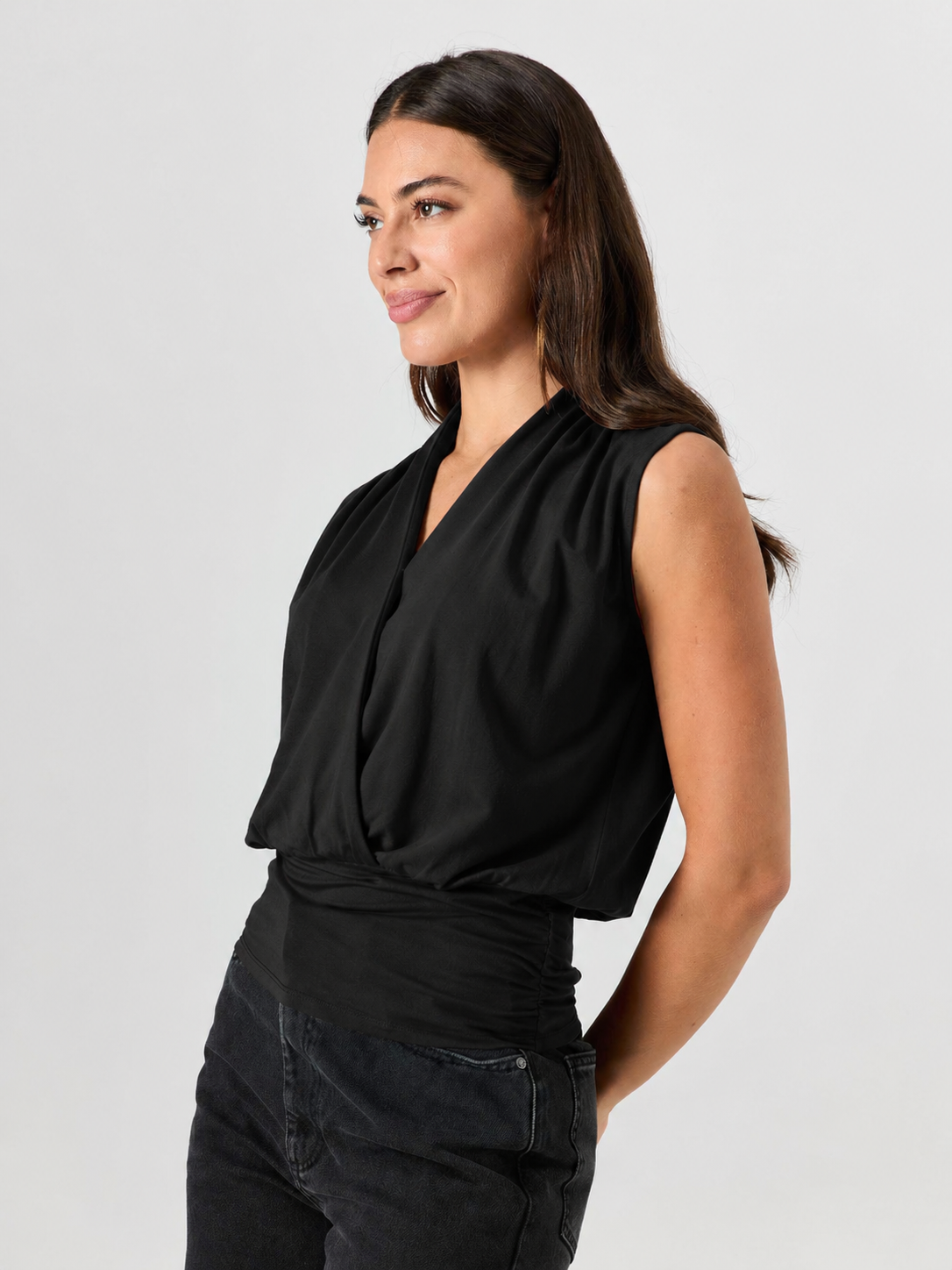 Shawl Collar Top  Black