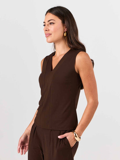 Laura V Neck Top - Coffee Bean