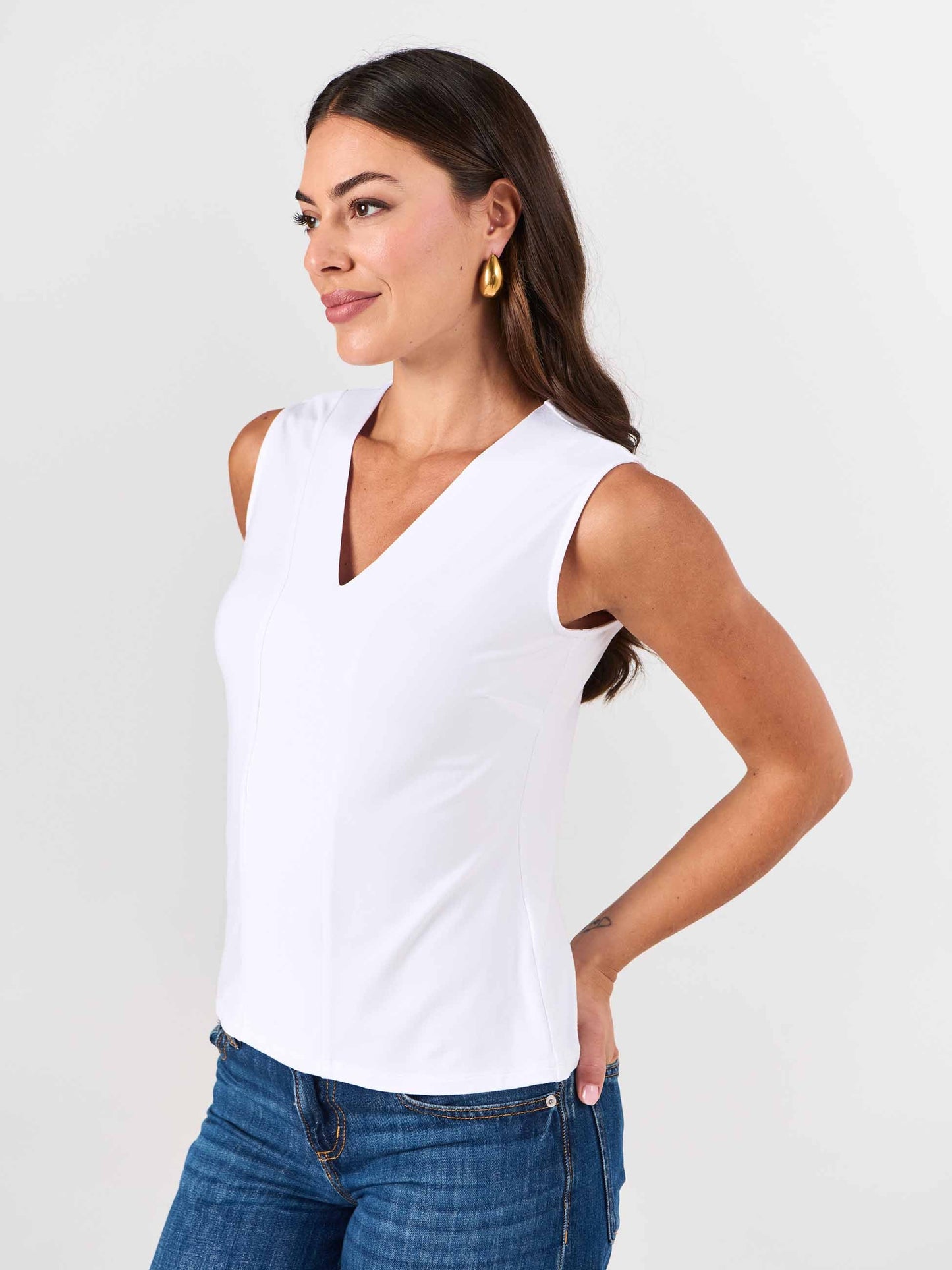 Laura V Neck Top - White
