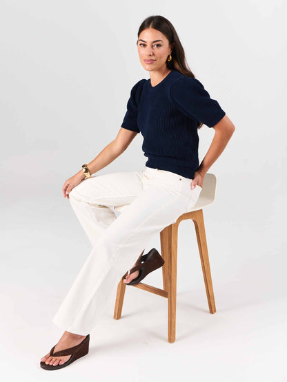 Claire Cotton Knit Top - Navy