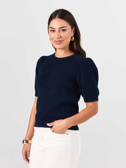 Claire Cotton Knit Top - Navy
