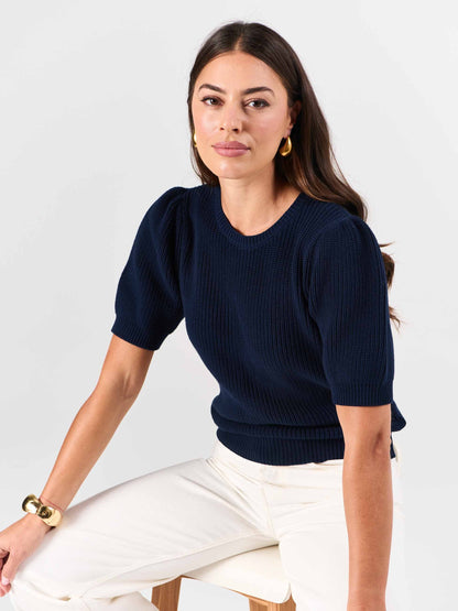 Claire Cotton Knit Top - Navy