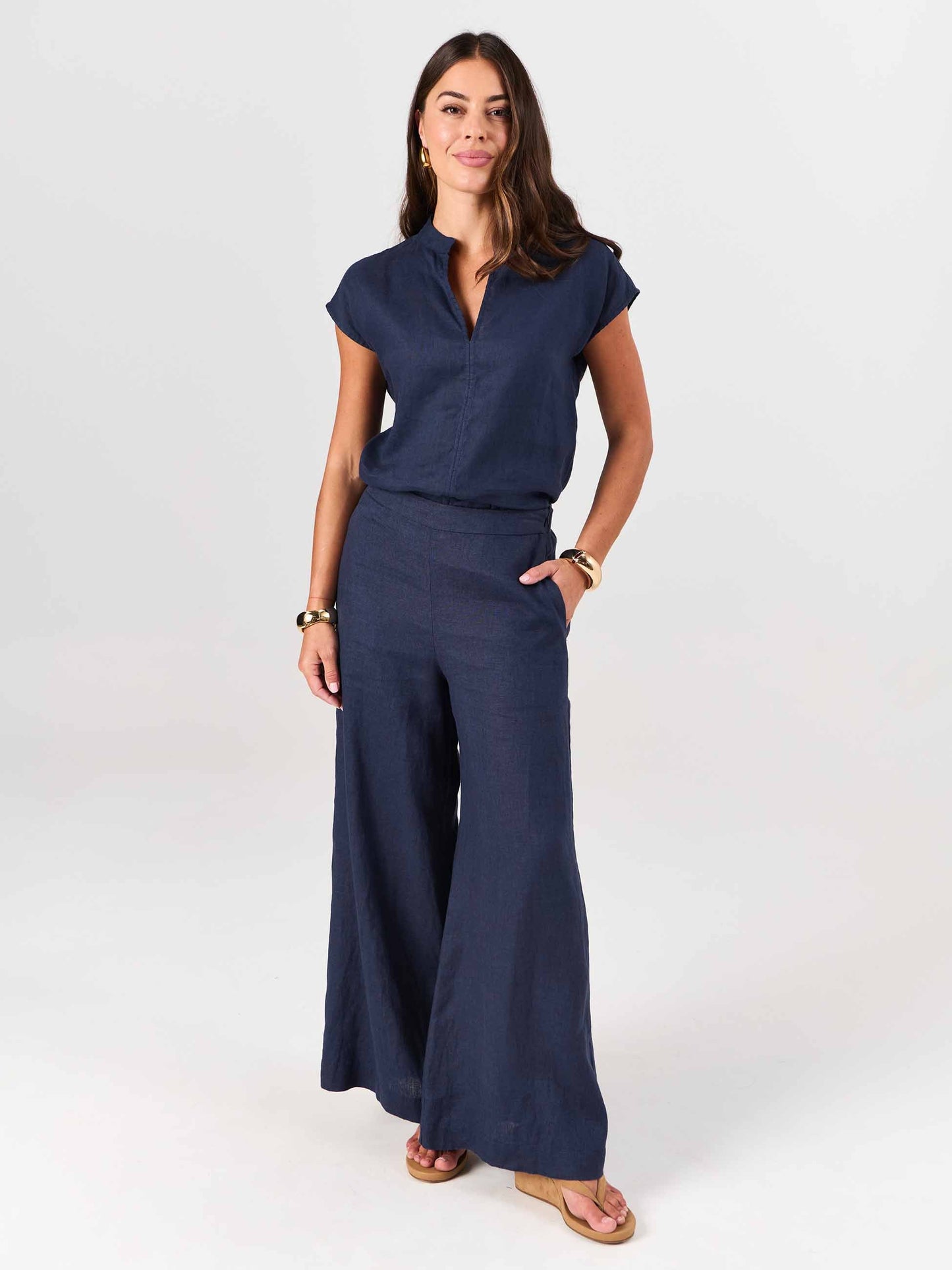 Sophia Linen Tunic - Navy