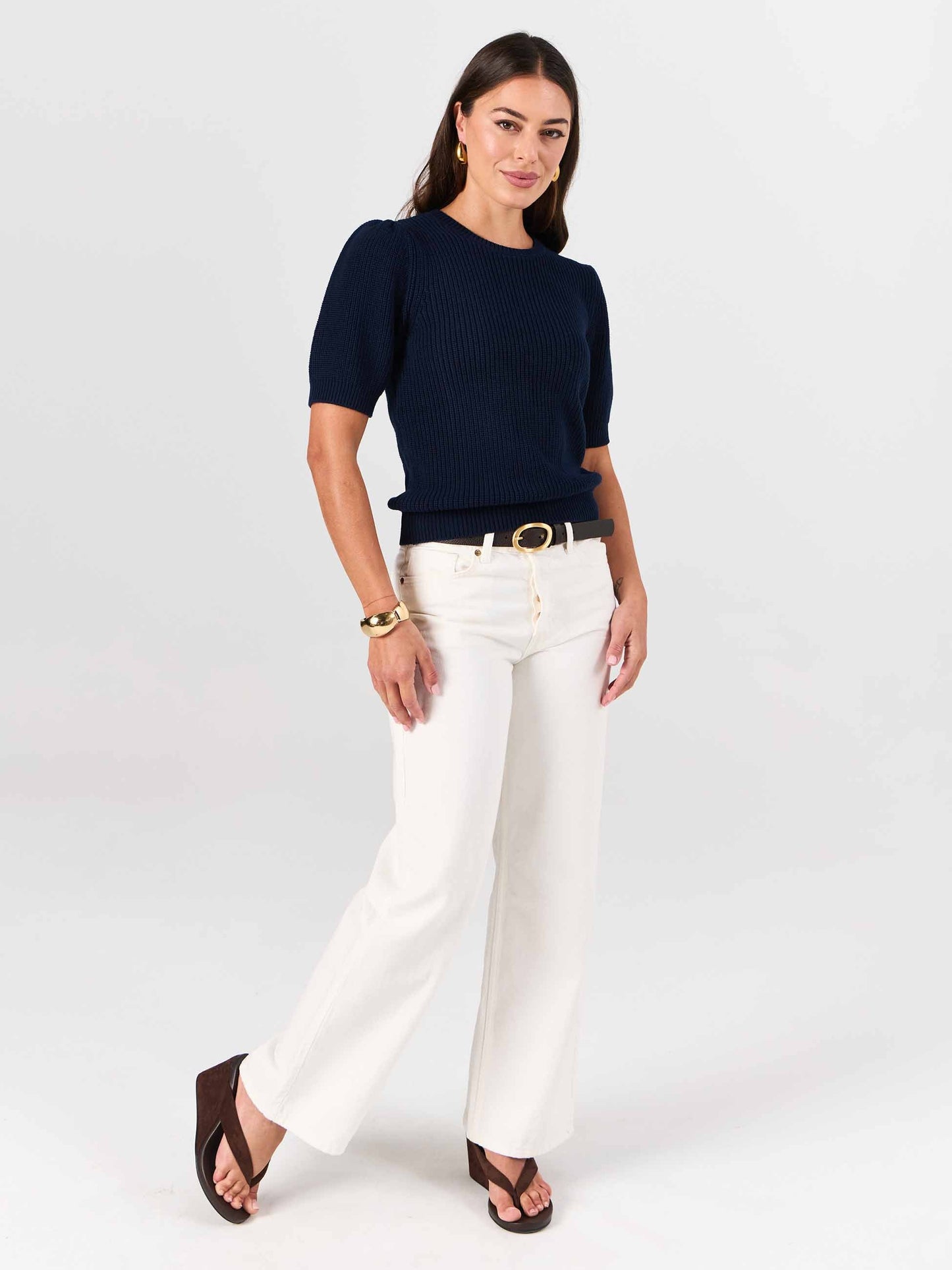 Claire Cotton Knit Top - Navy