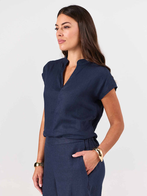Sophia Linen Tunic - Navy