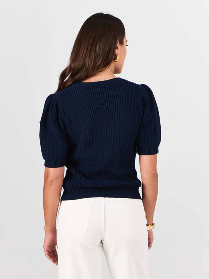 Claire Cotton Knit Top - Navy