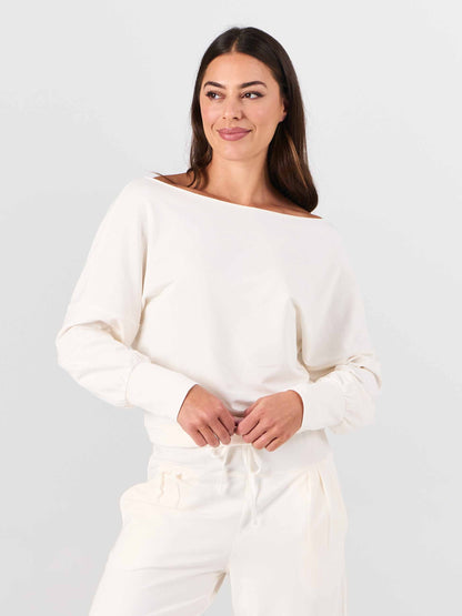 French Terry Off Shoulder Sweatshirt  - Soft White
