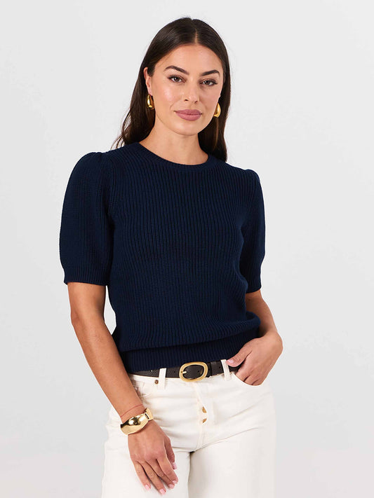 Claire Cotton Knit Top - Navy