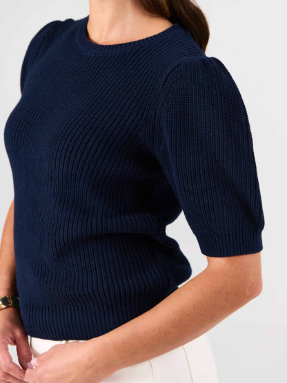 Claire Cotton Knit Top - Navy