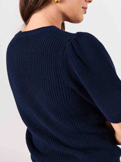 Claire Cotton Knit Top - Navy