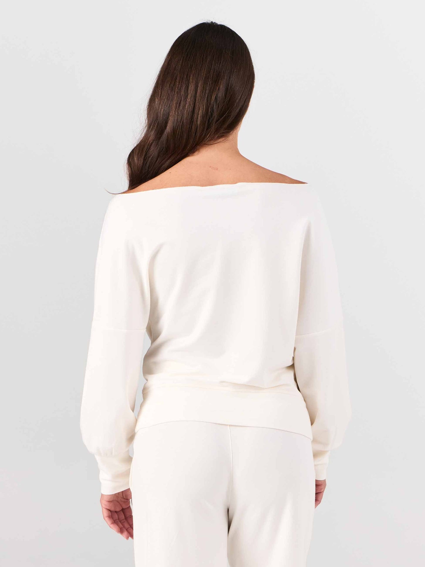 French Terry Off Shoulder Sweatshirt  - Soft White