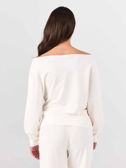French Terry Off Shoulder Sweatshirt  - Soft White