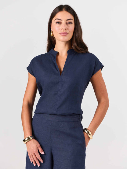 Sophia Linen Tunic - Navy