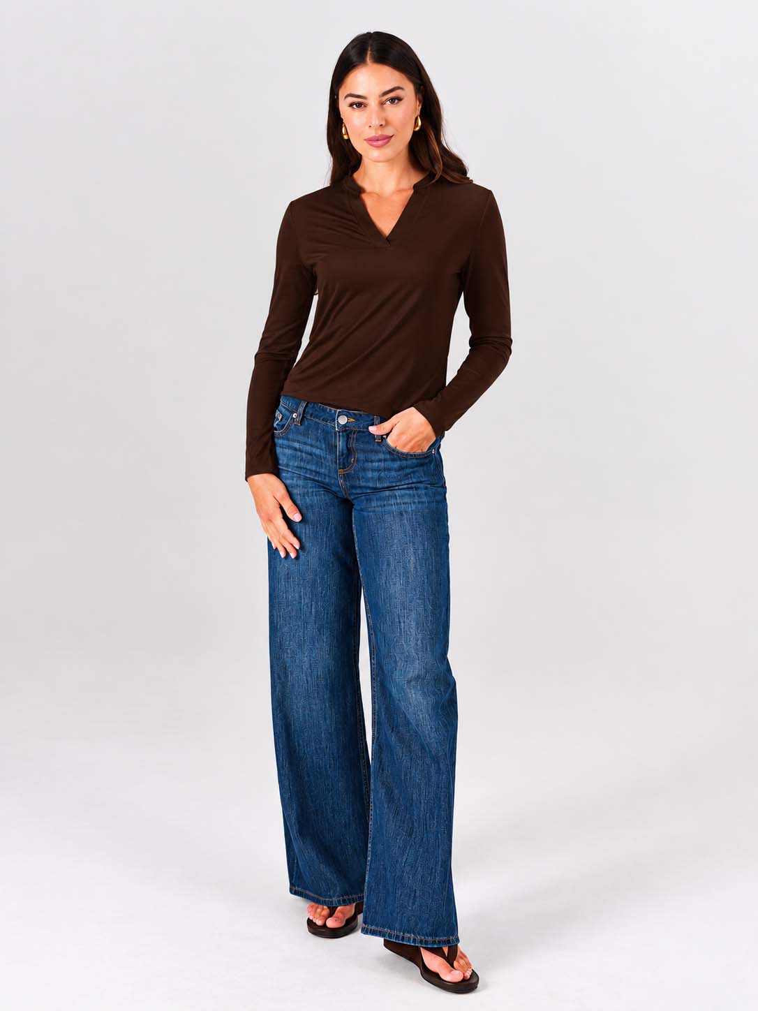 Nero Long Sleeve Top - Coffee Bean