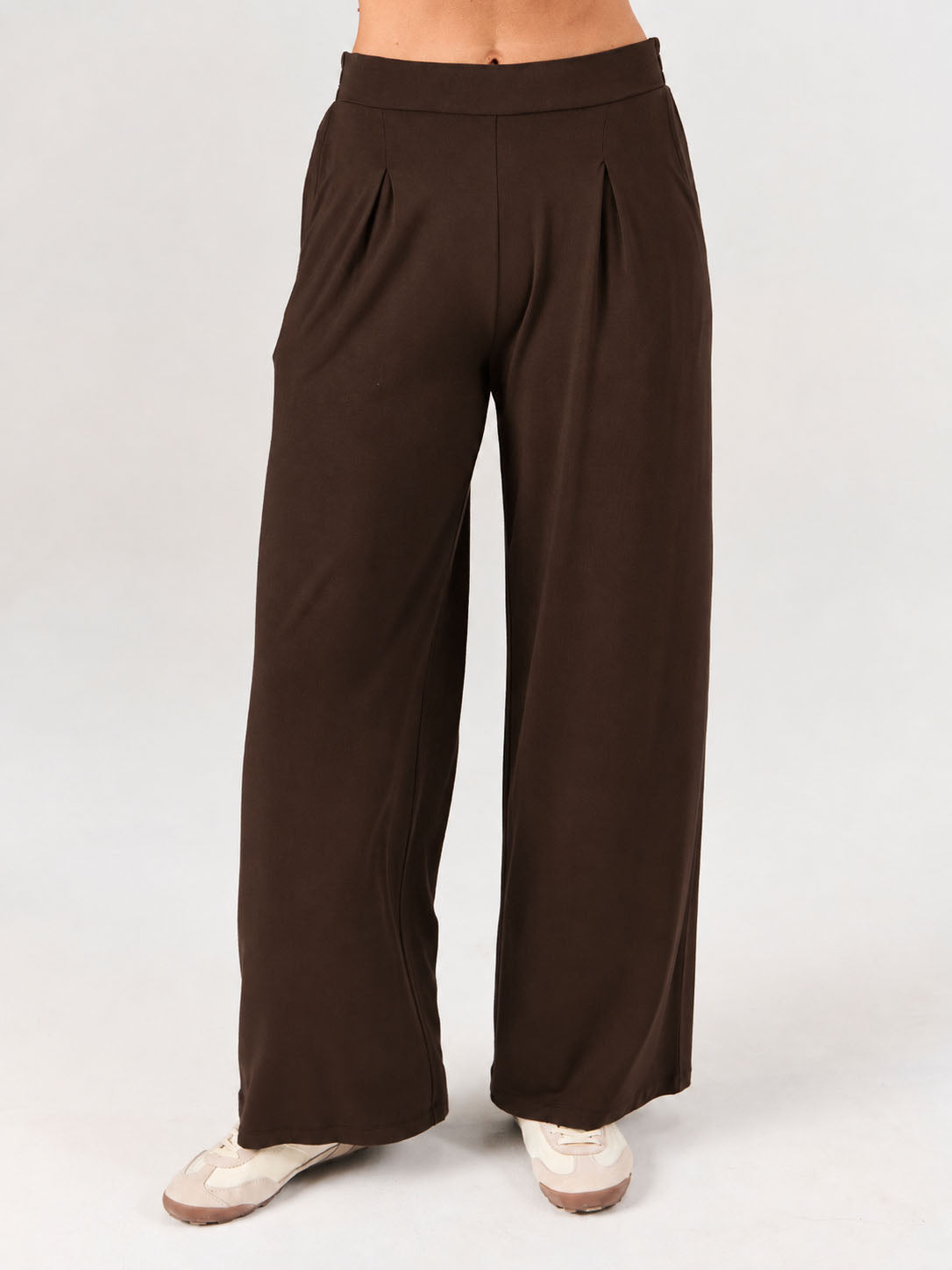 Pleat Front Wide Leg Pants - Coffee Bean