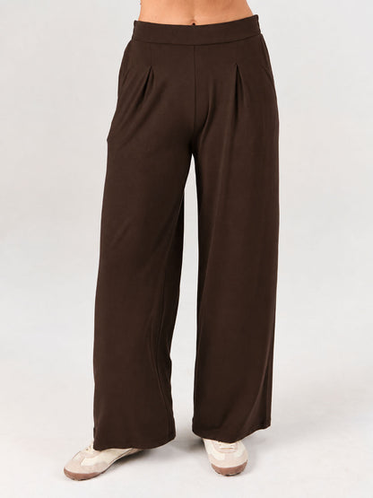 Pleat Front Wide Leg Pants - Coffee Bean