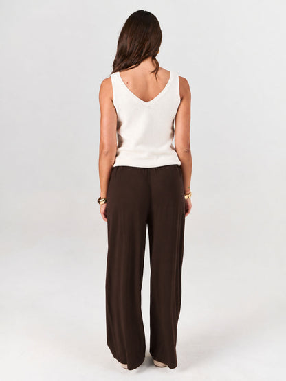 Pleat Front Wide Leg Pants - Coffee Bean