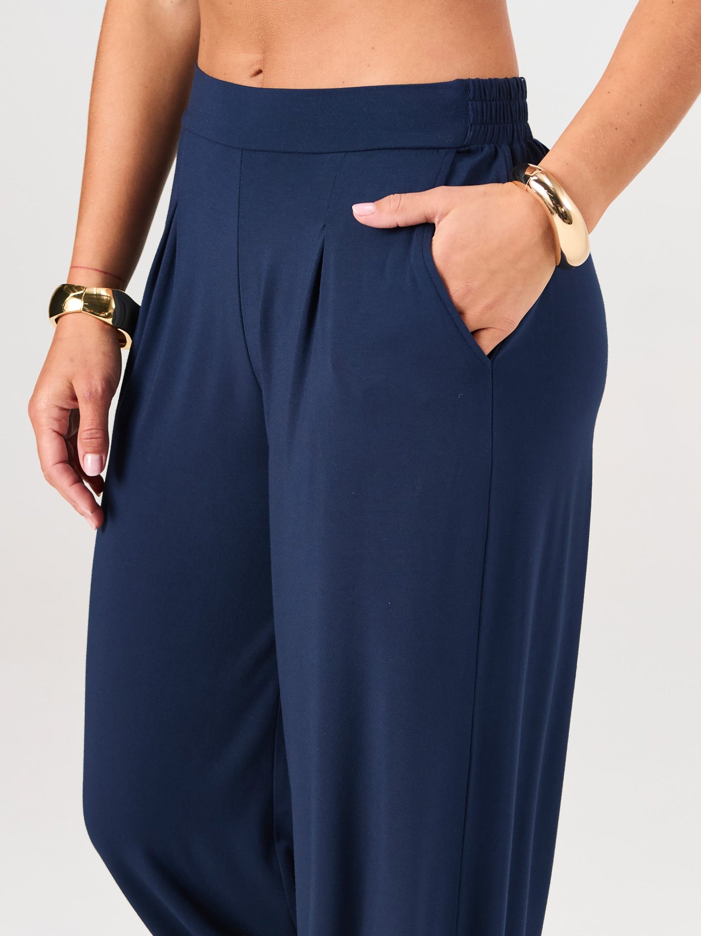 Pleat Front Wide Leg Pants - Navy