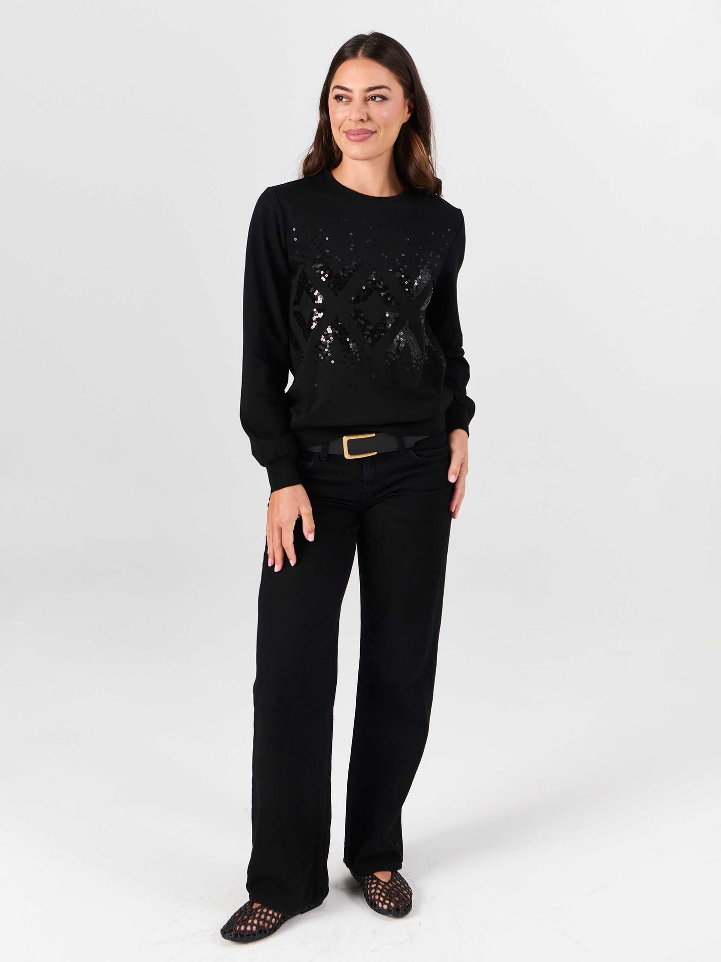 Natalie Sequin Sweatshirt - Black