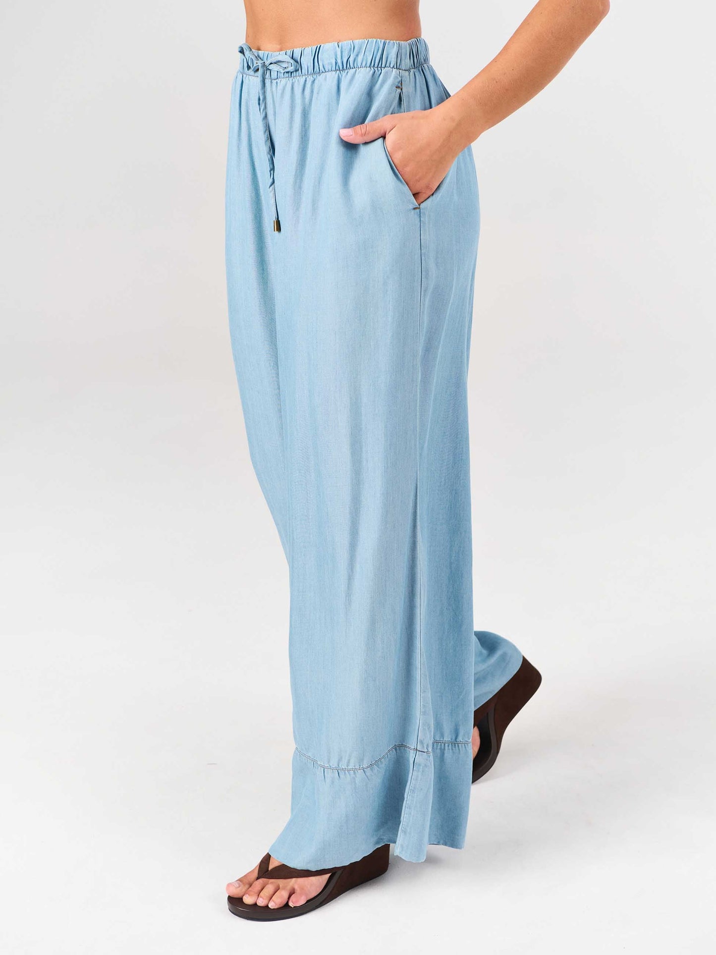Denim Tencel Palazzo Pant - Light Denim