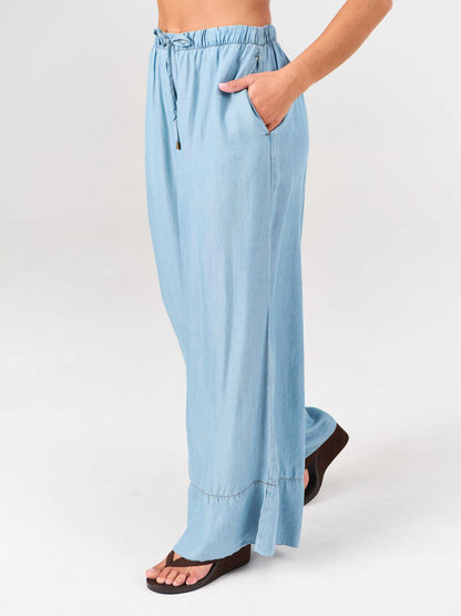 Denim Tencel Palazzo Pant - Light Denim