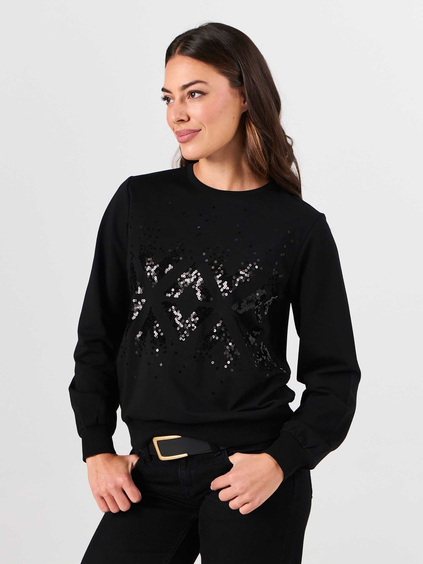 Natalie Sequin Sweatshirt - Black
