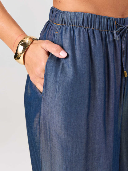Denim Tencel Palazzo Pant - Dark Denim
