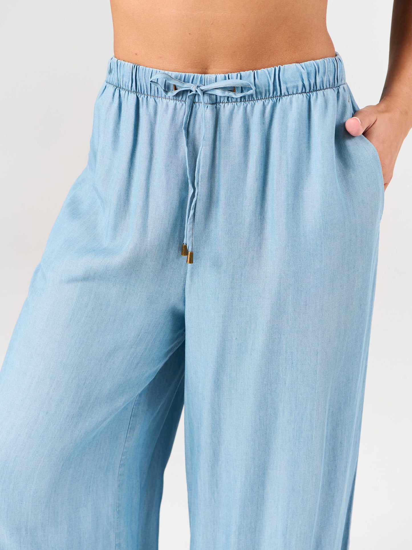 Denim Tencel Palazzo Pant - Light Denim