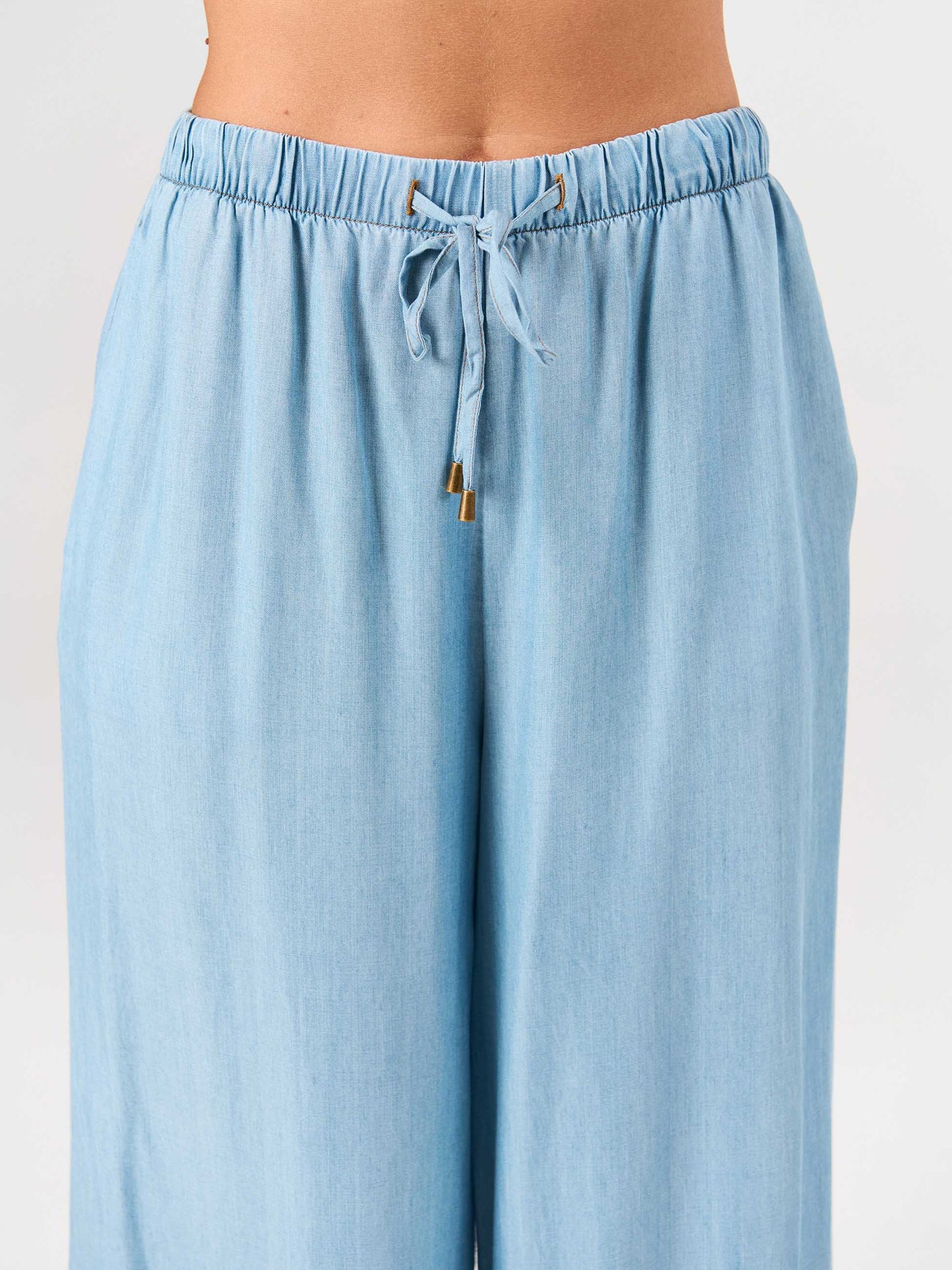 Denim Tencel Palazzo Pant - Light Denim