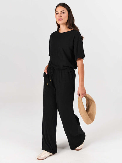 Textured Slub Lounge Pant - Black