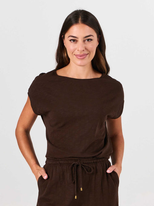 Textured Slub Luxe Layer Tee - Coffee Bean