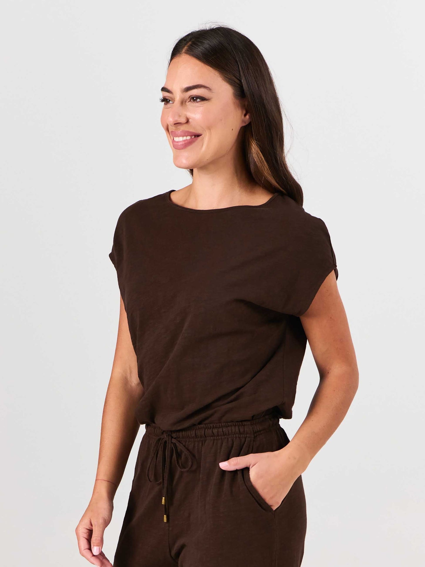 Textured Slub Luxe Layer Tee - Coffee Bean