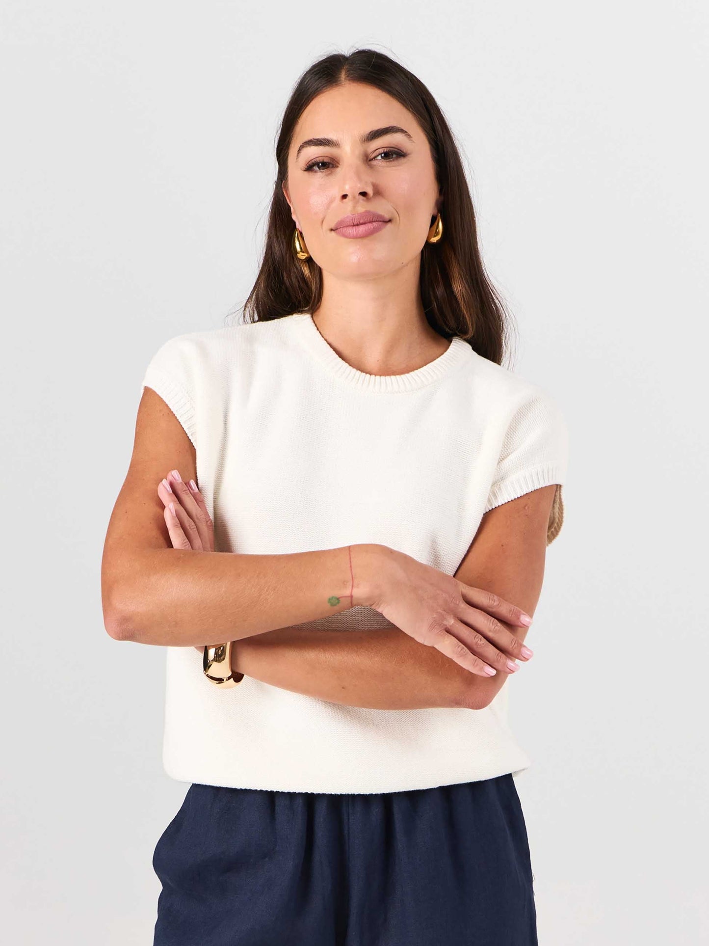 Lee Cotton Knit Vest- Soft White