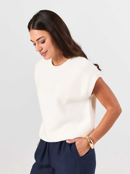 Lee Cotton Knit Vest- Soft White