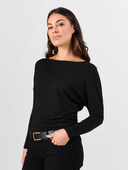 Modal Long Sleeve Off Shoulder Top - Black