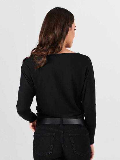 Modal Long Sleeve Off Shoulder Top - Black