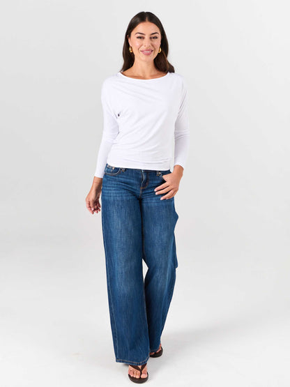 Modal Long Sleeve Off Shoulder Top - White