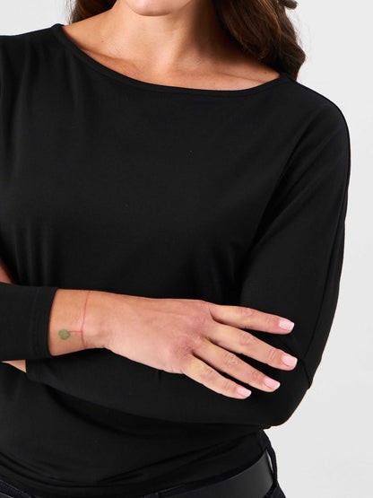 Modal Long Sleeve Off Shoulder Top - Black