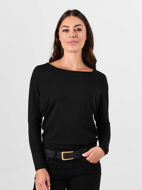 Modal Long Sleeve Off Shoulder Top - Black