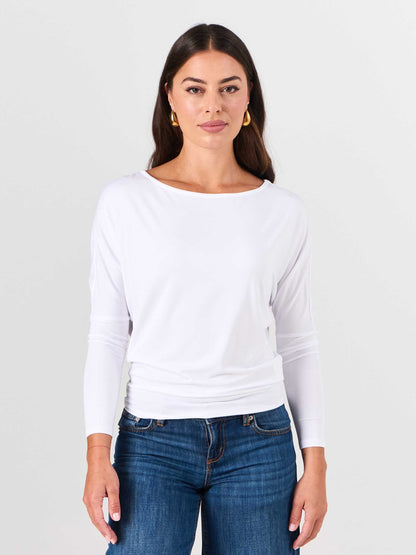 Modal Long Sleeve Off Shoulder Top - White